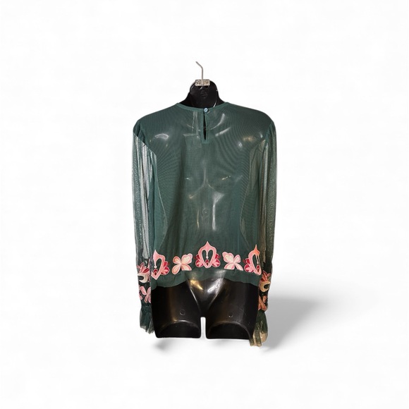 NWOT retails 128, Anthropologie Floral Embroidered Sheer Green Top - Picture 9 of 14